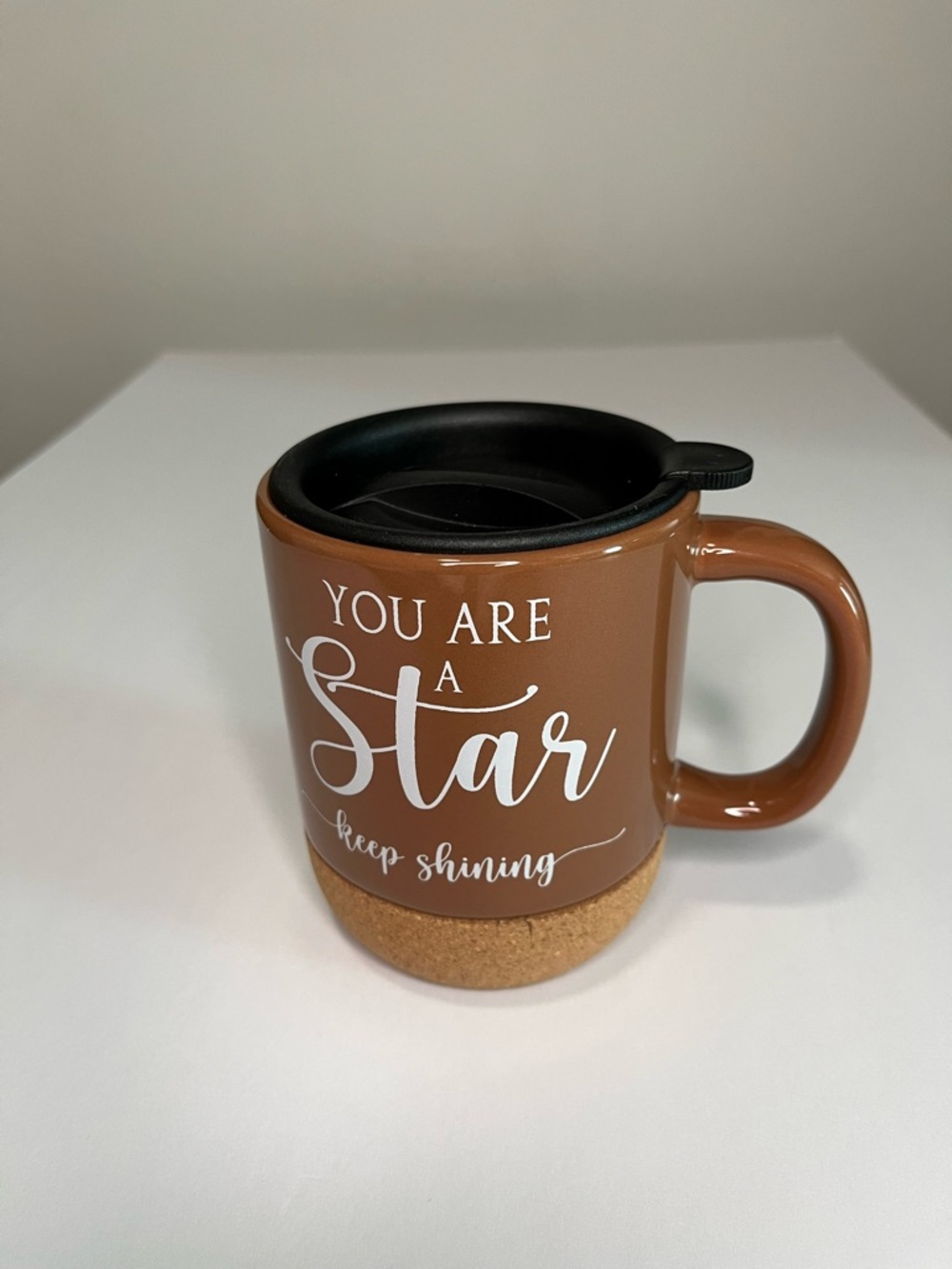 Brown "You Are A Star" Ceramic Travel Mug with Cork Base